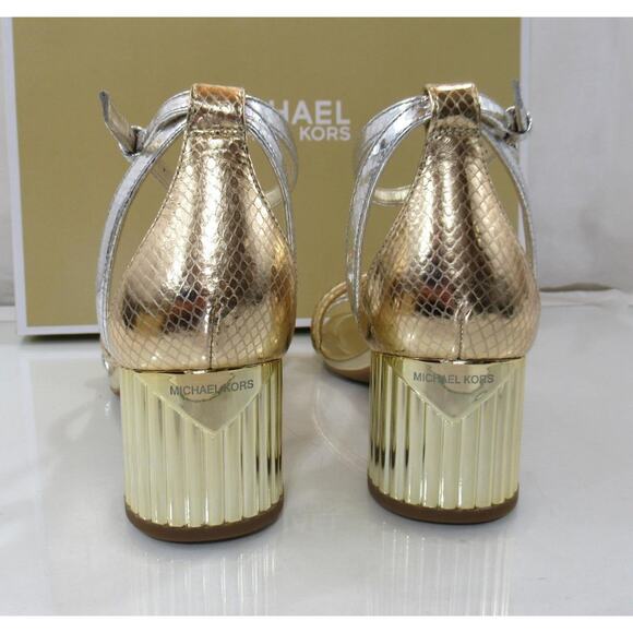 Michael Kors Porter Strappy Mid Block Stacked Heel Sandals Gold Multi Size 7 - Picture 5 of 6